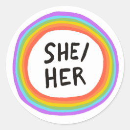 Pegatina Redonda ELLA / SU Pronouns Rainbow Handlettering Set de