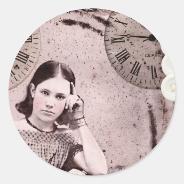 Pegatina Redonda Ella Tiene Todo El Tiempo (Anverso)