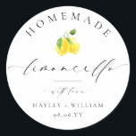 Pegatina Redonda Ellesmere Limoncello<br><div class="desc">Estos pegatinas favorecen un diseño minimalista y un título de caligrafía. Personalice con sus nombres y fecha, el encabezado del script no se puede editar. Pueden utilizarse para bodas, duchas de novias, duchas para bebés, cumpleaños o cualquier otro evento. Para una personalización más avanzada de este diseño, simplemente seleccione el...</div>