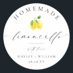 Pegatina Redonda Ellesmere Limoncello<br><div class="desc">Estos pegatinas favorecen un diseño minimalista y un título de caligrafía. Personalice con sus nombres y fecha, el encabezado del script no se puede editar. Pueden utilizarse para bodas, duchas de novias, duchas para bebés, cumpleaños o cualquier otro evento. Para una personalización más avanzada de este diseño, simplemente seleccione el...</div>