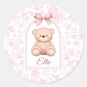 Pegatina Redonda Ellie   Diseño de guardería de osito rosado person