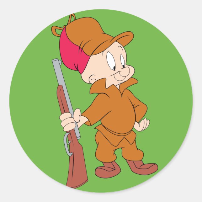 Pegatina Redonda ELMER FUDD™ | Con pistola (Anverso)
