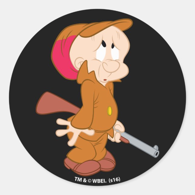 Pegatina Redonda ELMER FUDD™ | Pose Asustado (Anverso)