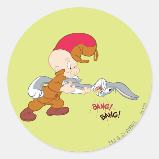 Pegatina Redonda ELMER FUDD™ y BUGS BUNNY™ (Anverso)