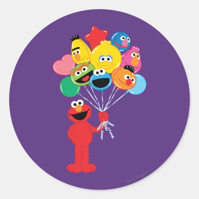 Pegatina Redonda Elmo Balloons (Anverso)
