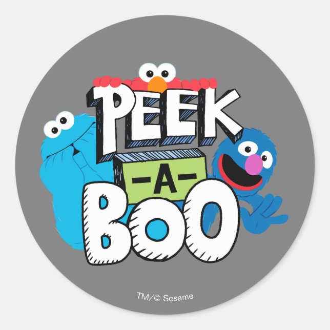 Pegatina Redonda Elmo, Cookie & Grover | Peek-a-Boo (Anverso)