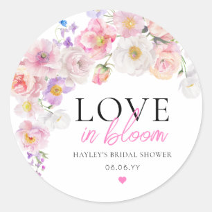 Pegatina Redonda Eloise Pink Floral Love In Bloom Bridal Shower