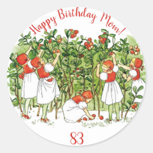 Pegatina Redonda Elsa Beskow Chica Cute Strawberry