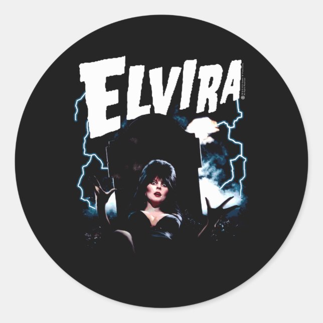 Pegatina Redonda Elvira Mistress Of The Dark Grave And Lightning (Anverso)
