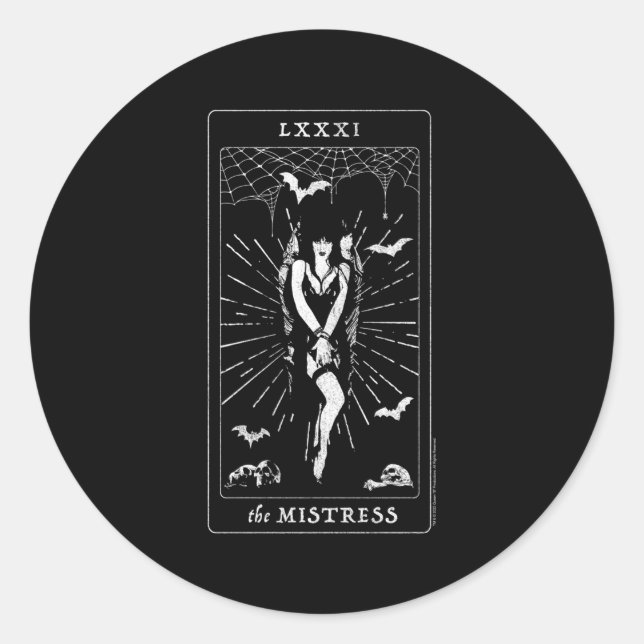 Pegatina Redonda Elvira Mistress Of The Dark Mistress Tarot Card (Anverso)
