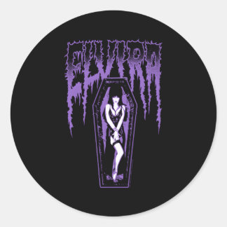 Pegatina Redonda Elvira Mistress Of The Dark Name Purple Coffin