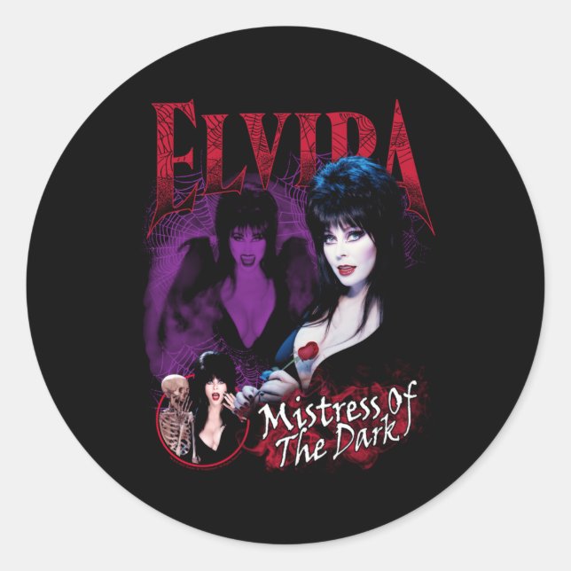 Pegatina Redonda Elvira Mistress Of The Dark Purple And Red (Anverso)