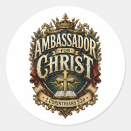 Pegatina Redonda Embajador de Cristo Versículo Bíblico Emblema Cris