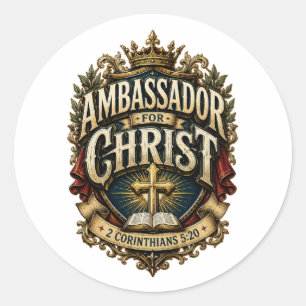 Pegatina Redonda Embajador de Cristo Versículo Bíblico Emblema Cris