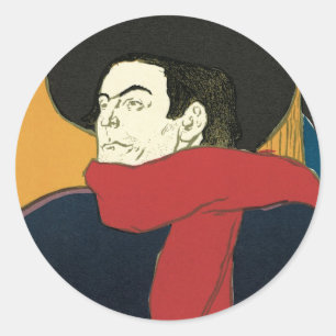 Pegatina Redonda Embajadores, Aristide Bruant por Toulouse Lautrec