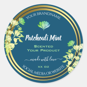 Pegatina Redonda Embalaje de las etiquetas Gold de Ocean Blue Flora