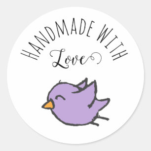 Pegatina Redonda Embalaje de pájaro lindo hecho a mano con amor