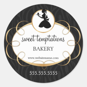 Pegatina Redonda Embalaje de Silhouette Lady y Cupakes Bakery