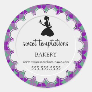 Pegatina Redonda Embalaje de Silhouette Lady y Cupakes Bakery