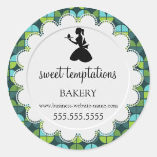 Pegatina Redonda Embalaje de Silhouette Lady y Cupakes Bakery