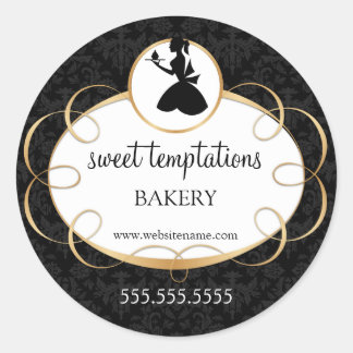 Pegatina Redonda Embalaje de Silhouette Lady y Cupakes Bakery
