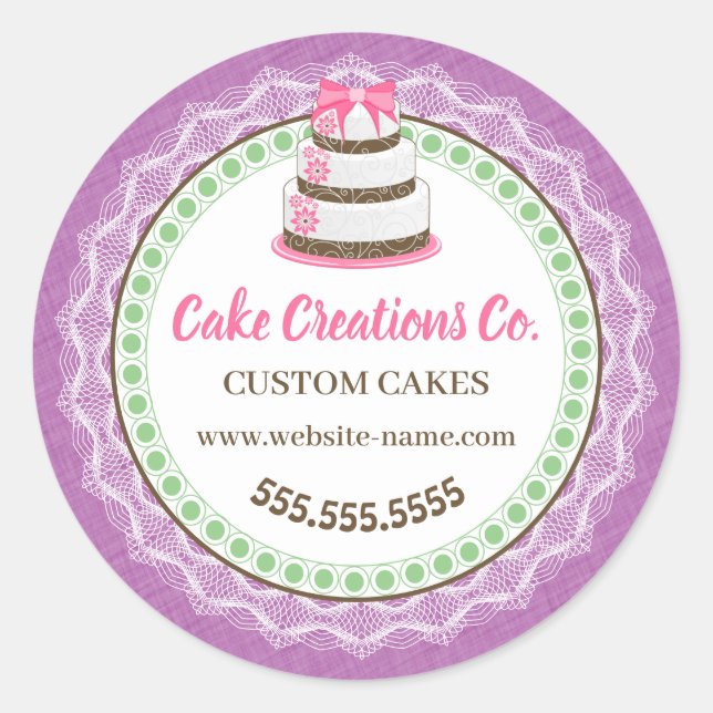 Pegatina Redonda Embalaje elegante de pasteles personalizado (Anverso)