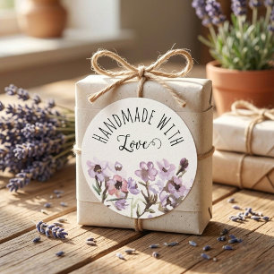 Pegatina Redonda Embalaje Floral Hecho a Mano con Amor