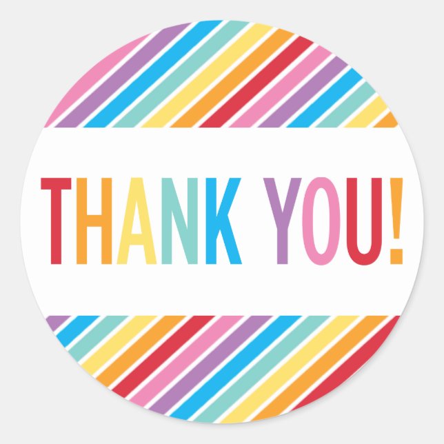Pegatina Redonda EMBALAJE GRACIAS a las letras de arcoiris en negri (Anverso)