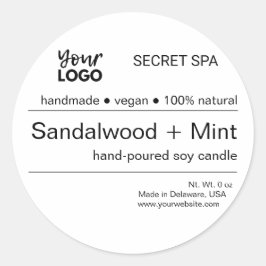 Pegatina Redonda Embalaje moderno de velas con logotipo blanco y ne