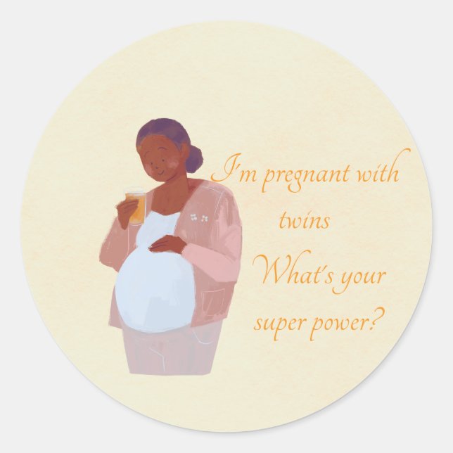 Pegatina Redonda Embarazada con doble superpotencia (Anverso)