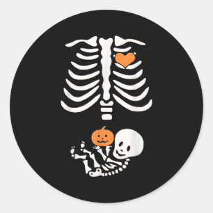 Pegatina Redonda Embarazo De Corazón De Bebé Esqueleto De Halloween
