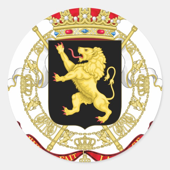 Pegatina Redonda Emblema belga - Escudo de armas de Bélgica (Anverso)