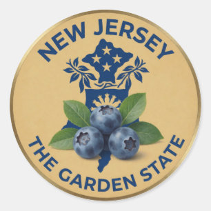 Pegatina Redonda Emblema de Arándano de Nueva Jersey
