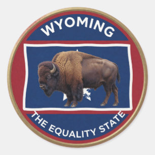 Pegatina Redonda Emblema de bisonte del orgullo del estado de Wyomi
