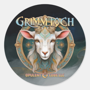 Pegatina Redonda Emblema de Cabra de Fantasía RPG Grimmloch