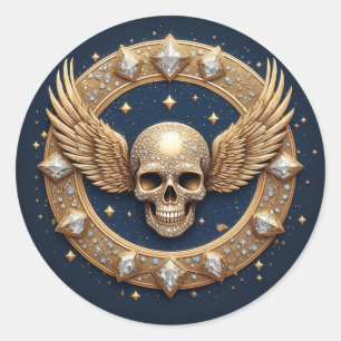 Pegatina Redonda Emblema de calavera para decoración gótica 💀