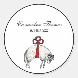 Pegatina Redonda Emblema de cimera de oveja carnero con banda herál