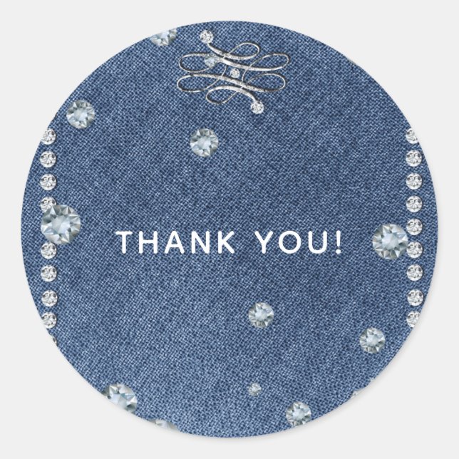 Pegatina Redonda Emblema de Denim & Diamonds Brillo Favor de Moda (Anverso)
