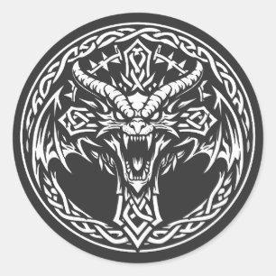 Pegatina Redonda Emblema de Dragón Celta por BurnsInHell