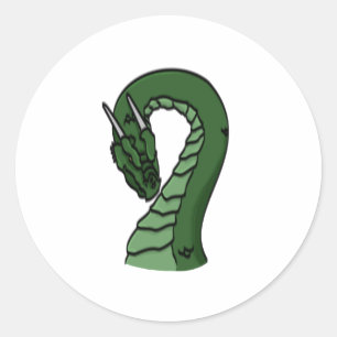 Pegatina Redonda Emblema de fantasía del dragón verde esmeralda