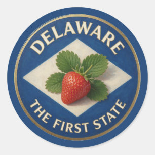 Pegatina Redonda Emblema de Fresa de Delaware 🍓