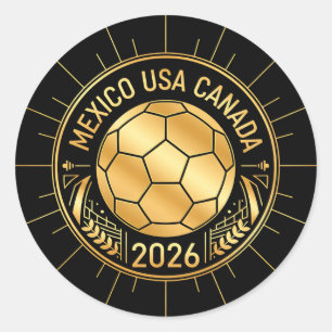 Pegatina Redonda Emblema de Fútbol Dorado 2026 México EUA Canadá