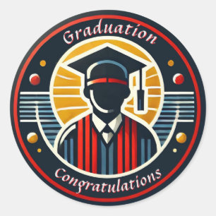 Pegatina Redonda Emblema de Graduado Universitario con Gorro y Dipl