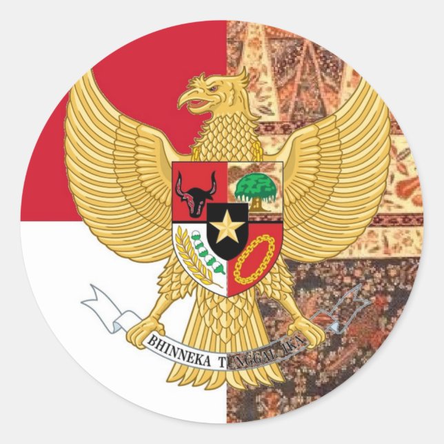 Pegatina Redonda Emblema de Indonesia - Bandera de Garuda Pancasila (Anverso)