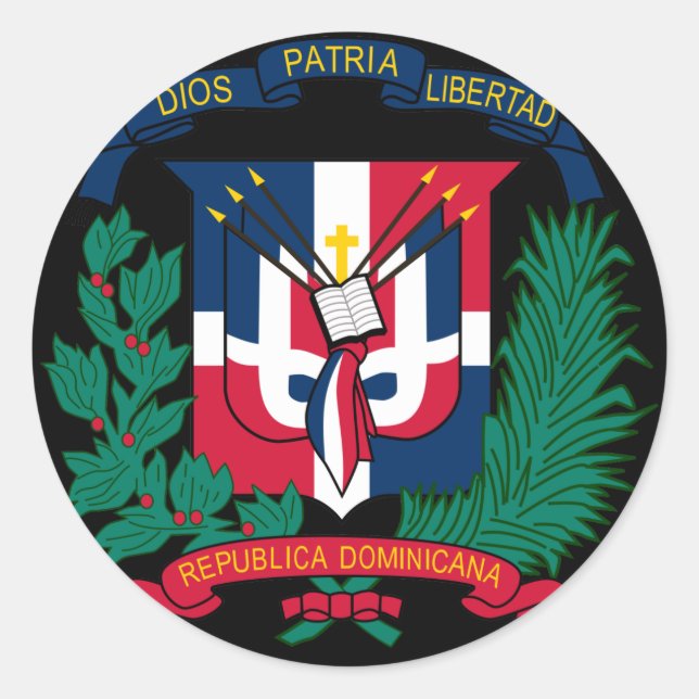 Pegatina Redonda emblema de la república dominicana (Anverso)