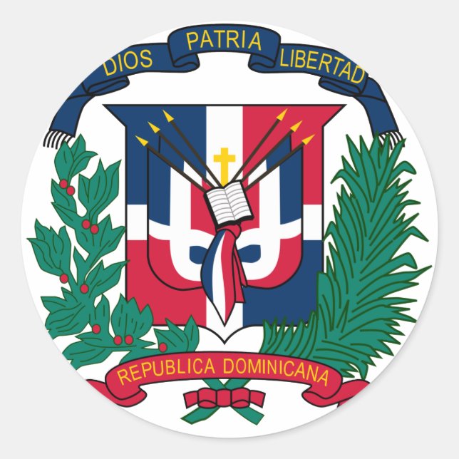 Pegatina Redonda emblema de la república dominicana (Anverso)