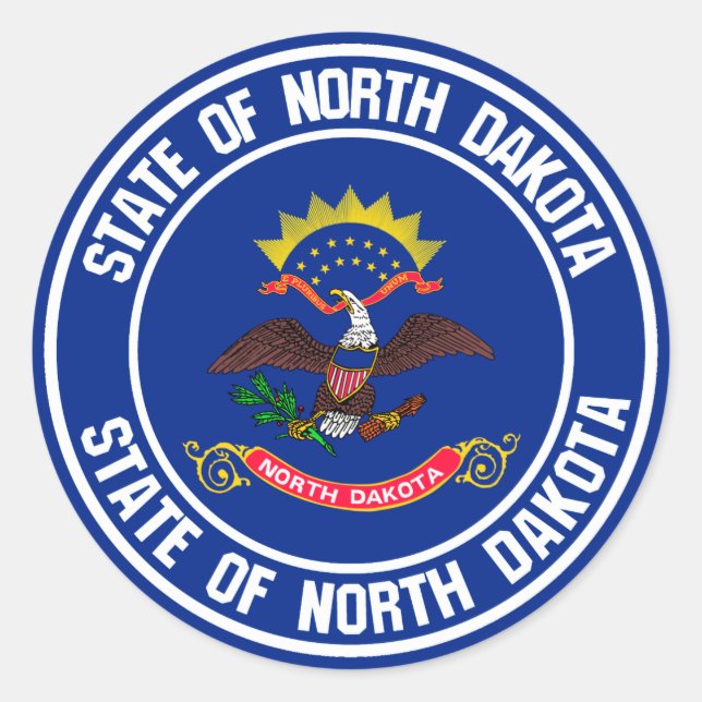 Pegatina Redonda Emblema de la Ronda Dakota del Norte (Anverso)