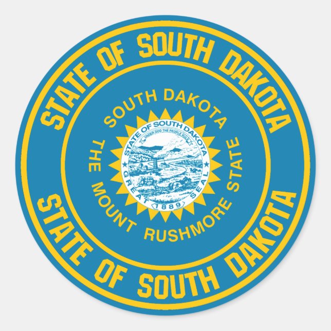 Pegatina Redonda Emblema de la Ronda Dakota del Sur (Anverso)