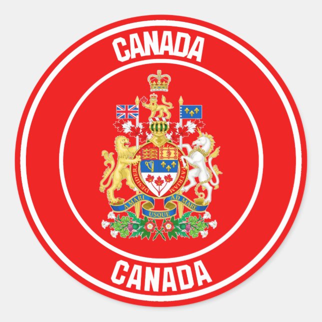 Pegatina Redonda Emblema de la Ronda de Canadá (Anverso)