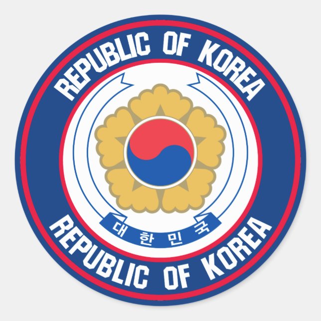 Pegatina Redonda Emblema de la Ronda de Corea del Sur (Anverso)